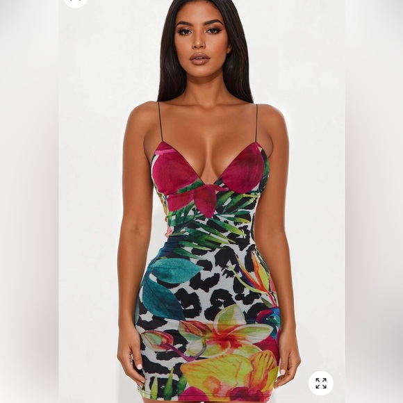 Fashion Nova Dresses & Skirts - Multicolor Mariposa Floral Print Mesh Mini Bodycon Slip Dress by Fashion Nova